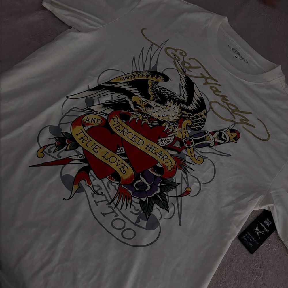 Ed Hardy Cream Short Sleeve Tee with Vintage Tattoo Design